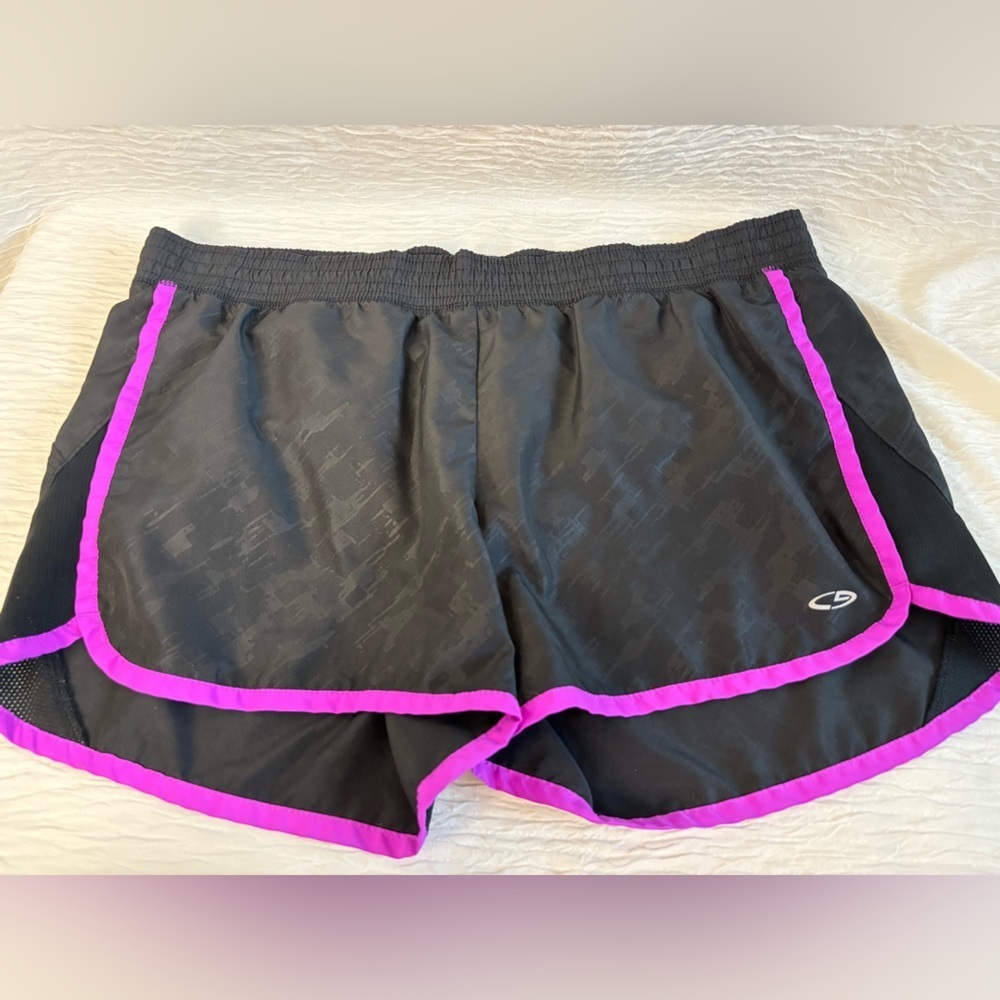 Champion Women’s Black Athletic Shorts Purple Trim Size M